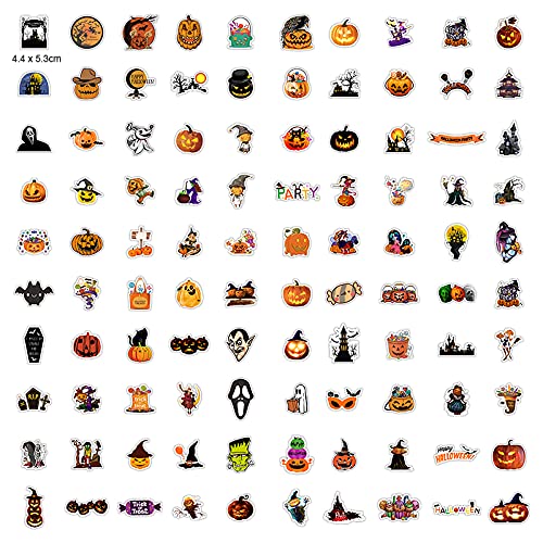 100PCS Non-Repeating Halloween Pumpkin Theme Stickers, Vinyl Waterproof Holiday Party Stickers, Kids and Youth Adult Party Favors Gifts