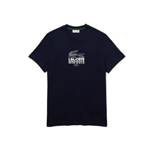 lacoste men's short sleeve bold print crewneck t-shirt, navy blue, small