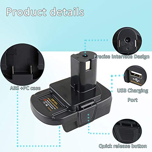 Devrig Battery Adapter for Ryobi 18V Cordless Tools, Convert DeWalt 20V MAX XR Lithium Ion Batteries to Ryobi 18v Battery with 5V 2.1A MAX USB Charge Port-US Stock