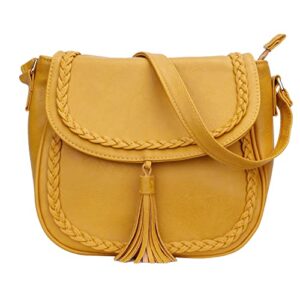 kkxiu casual flap saddle crossbody bags for women purses and handbags with tassel (z-mustard)