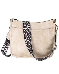 haibolan women's leopard adjustable guitar strap crossbody leather purse shoulder bag bucket cross-body purse (a-beige)