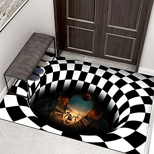 Christmas Clown Door Mat, 19.6X31.5 inch 3D Vortex Carpet, Thanksgiving 3D Clown Decorations Halloween Doormat Scary Welcome Door Mats Outside Area Rug Bath Mat Hearth Floor Stair Carpet