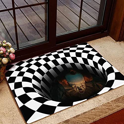 Christmas Clown Door Mat, 19.6X31.5 inch 3D Vortex Carpet, Thanksgiving 3D Clown Decorations Halloween Doormat Scary Welcome Door Mats Outside Area Rug Bath Mat Hearth Floor Stair Carpet