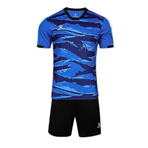 kelme men dry fit outfit shirts, soccer uniform training mens liga jersey and shorts,short sleeve us work out kit clothes (blue medium)