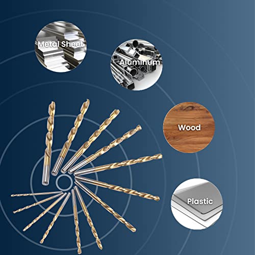 Lichamp Left Hand Drill Bit Set for Metal Sheet, 13-Piece Genuine M2 HSS Twist Reverse Drill Bits, 13 Sizes from 1/16 to 1/4 inches