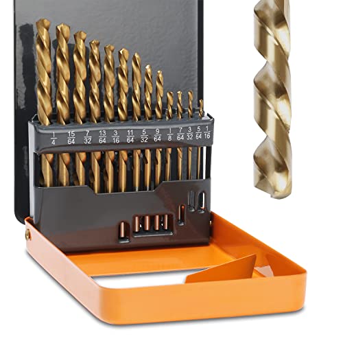 Lichamp Left Hand Drill Bit Set for Metal Sheet, 13-Piece Genuine M2 HSS Twist Reverse Drill Bits, 13 Sizes from 1/16 to 1/4 inches