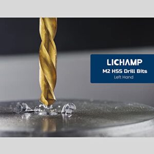 Lichamp Left Hand Drill Bit Set for Metal Sheet, 13-Piece Genuine M2 HSS Twist Reverse Drill Bits, 13 Sizes from 1/16 to 1/4 inches