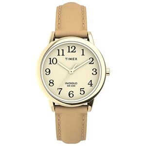 timex women's easy reader 30mm watch – gold-tone case cream dial with tan & blue leather strap
