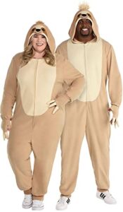 amscan sloth zipster jumpsuit- plus xxl for adult | light brown and beige - 1 pc