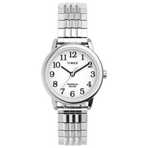 timex women's easy reader 25mm perfect fit watch – silver-tone case white dial with silver-tone expansion band