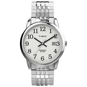timex men's easy reader 35mm perfect fit watch – silver-tone case white dial with silver-tone expansion band