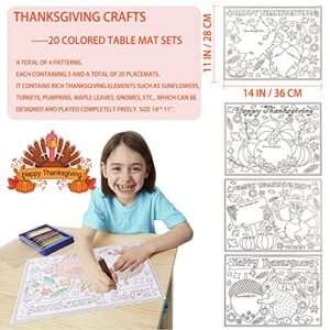 【New】 Thanksgiving Placemat for Kid, Table mat Coloring Activity Paper Crafts to Write Thankful List by Children, 20* Sunflower Maple Leaves Pumpkin Gnomes Turkey Give Thanks Placemats for Kid Gift