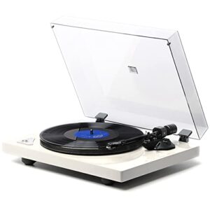 belt drive turntable, vinyl record player with bluetooth connection, built-in preamp, support 33 1/3 & 45rpm speeds, adjustable counterweight, at-3600l, full piano lacquer (pearl white)
