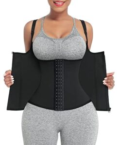 feelingirl waist trainer for women corset vest body shaper cincher trimmer tank top sport girdle with steel bones black