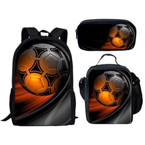 allinterset kids backpack football print 3pcs teen boys school book bag with lunch box pen case