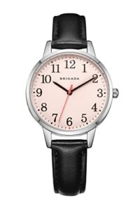 brigada women's watch nice fashion elegant pink black leather band ladies watch for women