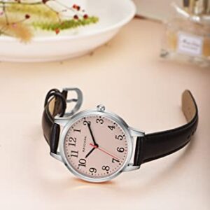 BRIGADA Women's Watch Nice Fashion Elegant Pink Black Leather Band Ladies Watch for Women