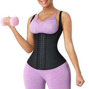 feelingirl waist trainer for women latex corset cincher vest sport workout girdle hourglass body shaper with steel bones black m