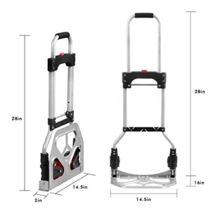 Dolly Cart with Ropes,Steel Folding Hand Truck 180lb Capacity with Telescoping Handle and 2 Rubber Wheels