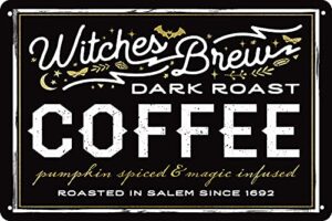 witches brew dark roast coffee metal tin sign for bar cafe coffee garage kitchen wall decor retro 8x12 inch