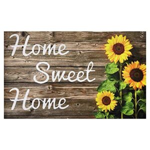 sunflower welcome doormat summer door mat, 17 x 29 inch wood background flower spring summer decorative home sweet home entrance mat non-slip backing floor mat for kitchen bathroom