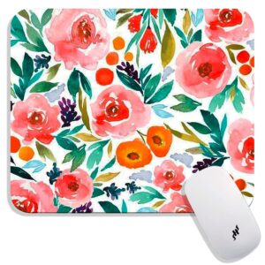 hokafenle square mouse pad, smooth premium-textured mouse mat thick, computer mousepad for wireless mouse, non-slip base(9.5 x 7.9 inch, watercolor rose floral)