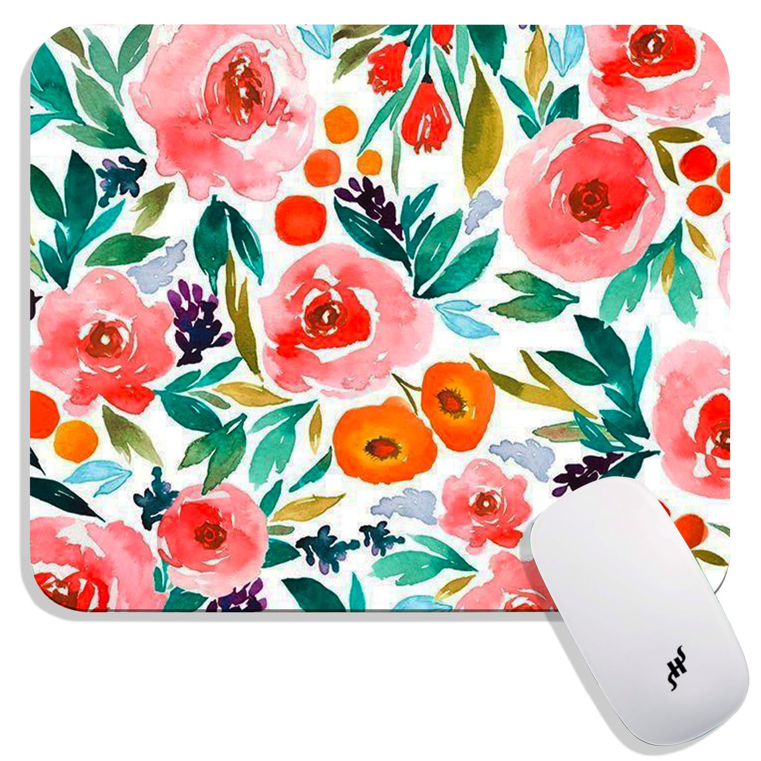 Hokafenle Square Mouse Pad, Smooth Premium-Textured Mouse Mat Thick, Computer Mousepad for Wireless Mouse, Non-Slip Base(9.5 x 7.9 Inch, Watercolor Rose Floral)