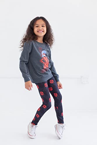 Miraculous Ladybug Little Girls Pullover Sweatshirt and Leggings Outfit Set Grey/Black 7-8