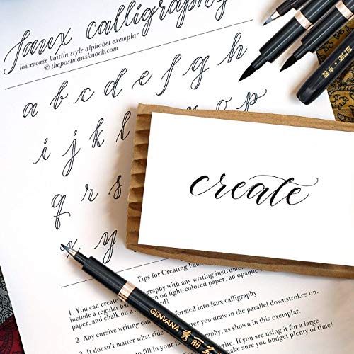 Rilanmit Hand Lettering Pens, Refillable Calligraphy Pens Brush Marker Pens Set Black, 4 Size for Writing, Painting, Drawing, Pack of 6