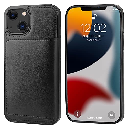 KIHUWEY Compatible with iPhone 13 Wallet Case Credit Card Holder, Premium Leather Kickstand Durable Shockproof Protective Cover for iPhone 13 6.1 inch(Black)