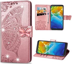 ysnzaq samsung galaxy z fold3 5g wallet phone case,3d butterfly embossed pu leather magnetic clasp case with credit card slots holder cover for samsung galaxy z fold3 5g rhinestone rose gold