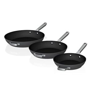 Ninja C53000 Foodi NeverStick Premium 3-Piece Fry Pan Set, Anti-Scratch Nesting Cookware, Hard-Anodized, Nonstick, Durable & Oven Safe to 500°F, Slate Grey