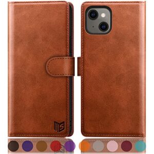 suanpot for iphone 13（non 13pro）6.1 inch 5g with rfid blocking wallet case credit card holder,flip book pu leather phone case shockproof cover cellphone women men for apple 13 case wallet light brown