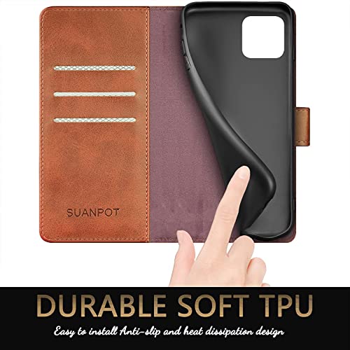 SUANPOT for iPhone 13（NON 13Pro）6.1 inch 5G with RFID Blocking Wallet case Credit Card Holder,Flip Book PU Leather Phone case Shockproof Cover cellphone Women Men for Apple 13 case Wallet Light Brown