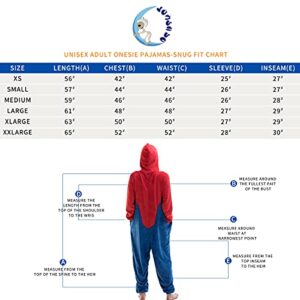 COSUSKET Snug Fit Adult Onesie Pajamas, Halloween Flannel Mens Cosplay Cartoon One Piece Costume Blue/Red