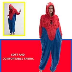 COSUSKET Snug Fit Adult Onesie Pajamas, Halloween Flannel Mens Cosplay Cartoon One Piece Costume Blue/Red