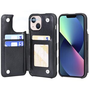 arae case for iphone 13 [6.1 inch] - wallet case with pu leather card holder back flip cover for iphone 13 6.1 inch-black