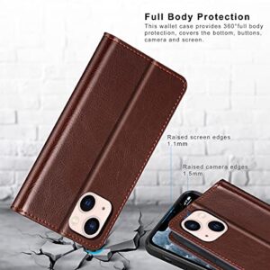 Belemay Compatible with iPhone 13 Wallet Case, Protective Genuine Leather Flip with RFID Blocking Card Holders [Undetachable Soft Interior Shell] Folio Phone Cover for Men Women (6.1-inch 2021) Brown