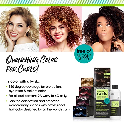 All About Curls 4RM Berry-Go-Round Permanent Hair Color (Prep + Protect Serum & Hair Dye for Curly Hair) - 100% Grey Coverage, Nourished & Radiant Curls