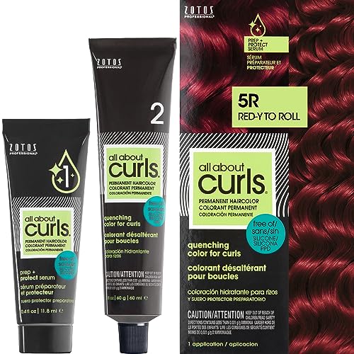 All About Curls 5R Red-y to Roll Permanent Hair Color (Prep + Protect Serum & Hair Dye for Curly Hair) - 100% Grey Coverage, Nourished & Radiant Curls