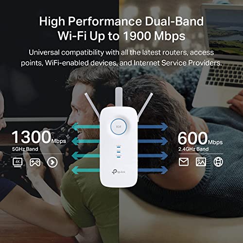 TP-Link AC1900 WiFi Extender (RE550), Covers Up to 2800 Sq.ft and 35 Devices, 1900Mbps Dual Band Wireless Repeater, Internet Booster, Gigabit Ethernet Port (Renewed)
