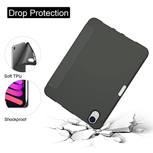 Soke iPad Mini 6 Case 2021 6th Generation with Pencil Holder-[Shockproof Protection + 2nd Gen Apple Pencil Charge + Auto Sleep/Wake], Soft TPU Back Cover for iPad Mini 6th Gen 8.3 inch (Dark Grey)