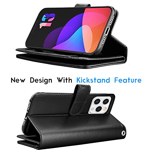 Tekcoo Wallet Case Compatible with iPhone 13 (6.1 inch) 2021 Luxury ID Cash Credit Card Slots Holder Carrying Pouch Folio Flip PU Leather Cover [Detachable Magnetic Hard Case] with Strap [Black]