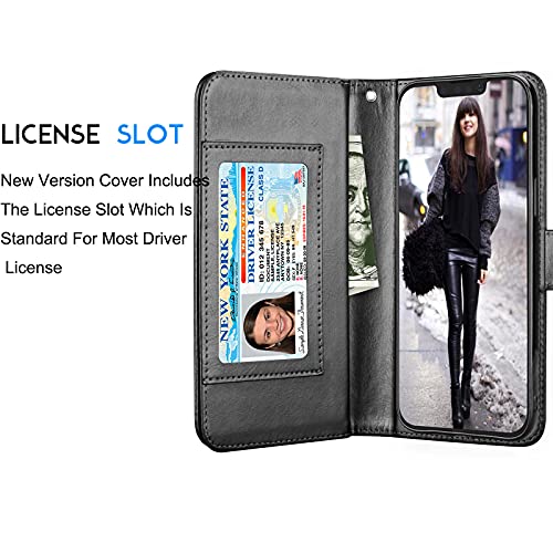 Tekcoo Wallet Case Compatible with iPhone 13 (6.1 inch) 2021 Luxury ID Cash Credit Card Slots Holder Carrying Pouch Folio Flip PU Leather Cover [Detachable Magnetic Hard Case] with Strap [Black]