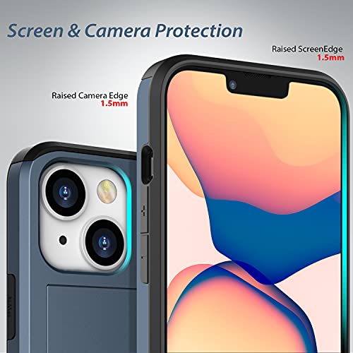 ZUSLAB Wallet Case Compatible with Apple iPhone 13 2021 Phone Case with Card Holder Shockproof Anti Scratch Cover with Tempered Glass Screen Protectors[x2Pack] Dark Blue