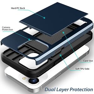 ZUSLAB Wallet Case Compatible with Apple iPhone 13 2021 Phone Case with Card Holder Shockproof Anti Scratch Cover with Tempered Glass Screen Protectors[x2Pack] Dark Blue