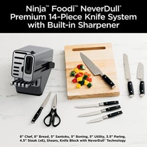 Ninja K32014 Foodi NeverDull Premium Knife System, 14 Piece Knife Block Set with Built-in Sharpener, German Stainless Steel Knives, Black