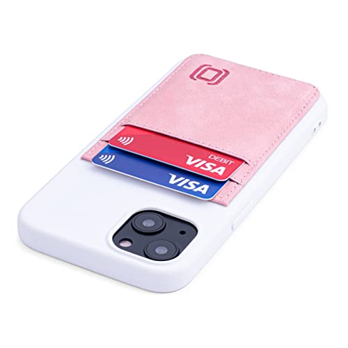 Dockem Wallet Case for iPhone 13 with Liquid Silicone Shell, Built-in Metal Plate for Magnetic Mounting & 2 Credit Card Holder Pockets: Exec M2T, Premium Synthetic Leather (6.1", Pink and White)