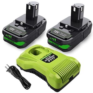 2pack 3.0ah replacement for ryobi 18v battery and charger combo, compatible with ryobi one+ 18 volt battery and charger p102 p103 p104 p105 p107 p108 p109 p190 p191 p122 tools
