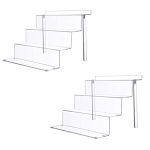 weddingwish acrylic display riser stand 4 steps clear display stand shelf for collectibles amiibo pops figures, cupcakes, perfumes display or collection - 2 pack